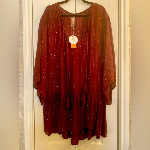 PilyQ PQ Swim Angelica Sequined Tunic Burgundy Sangria NEW NWT SZ M/L - Picture 5 of 11